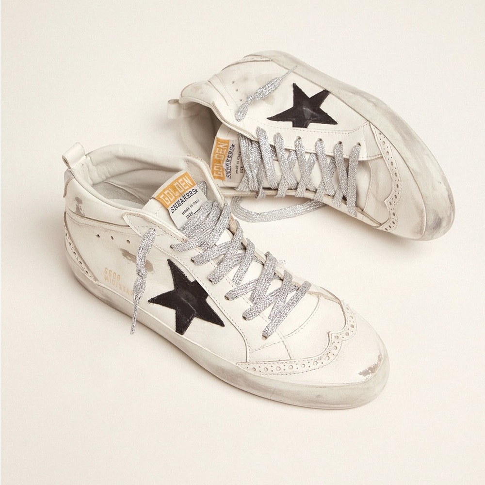 Golden Goose Women's Mid Star with laminated heel tab and glitter laces